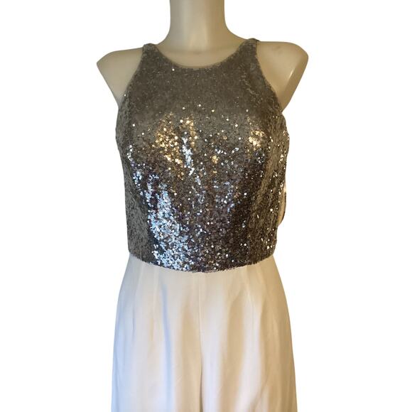 2707 NWT Jasmine B193065 Jewel Neckline Sequin & Poly Chiffon Wide Leg Jumpsuit - Picture 3 of 3